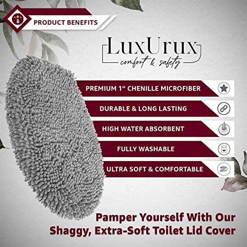 Luxurux Soft Chenille Bathroom Toilet Lid Cover, Machine Washable Seat Covers, 18.5 X 18.5'', Stays In Place Rubber Backing, Fits Most Round, Elongated And Oblong Lids, Accessories Decor, Gray #TOP7