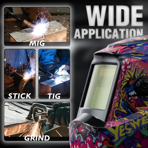 Image of YESWELDER Auto Darkening Welding Helmet, Blue Light Blocking, 1 /1 /1 /1 True Color Solar Powered Welding Hood with 2 Arc Sensors, Wide Shade 3.5 /9-13 Welder Mask for TIG MIG ARC and Grind