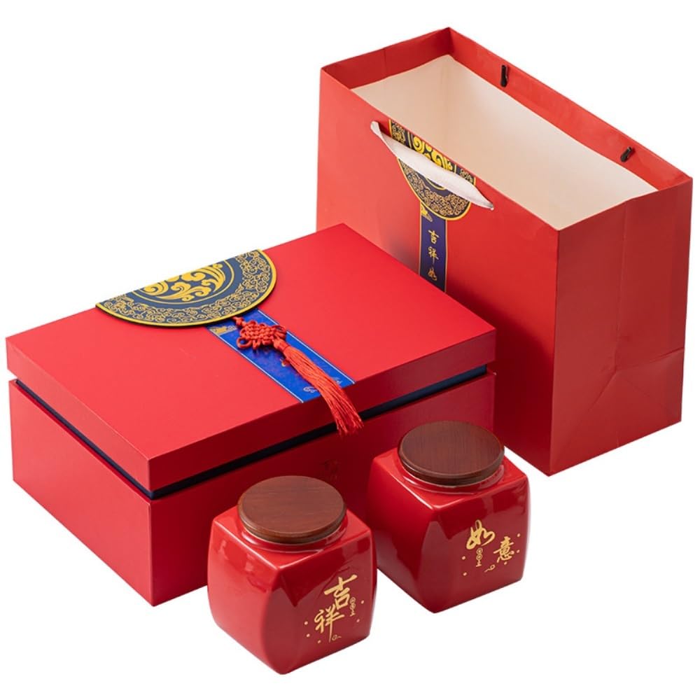 HLTYGWX Kanistry kuchenne Pojemnik do przechowywania herbaty luzem Słoik Ceramiczny szczelnie zamknię słoik Słoik do przechowywania przypraw kuchennych Retro Teaware Podwójny słoik Zestaw pudełek