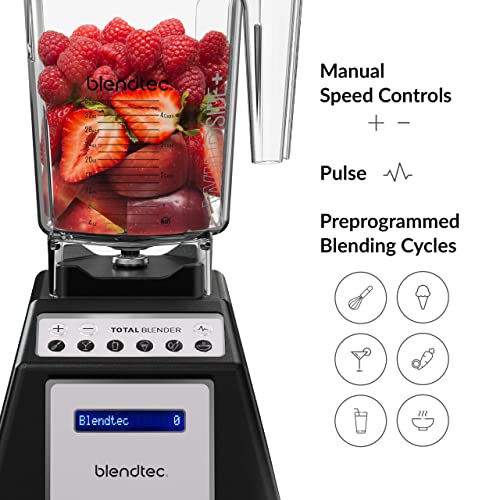 Blendtec Total Classic Original Blender - Wildside+ Jar (90 Oz) - Professional-Grade Power - 6 Pre-Programmed Cycles - 10-Speeds - Black #TOP4