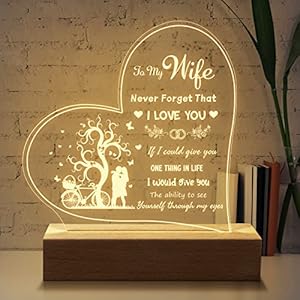 Funnli Valentines Day Gifts for Wife, Engraved Night Light Wife Birthday Gift Ideas, Night Lamp 6.9 Inch Wife Gifts…