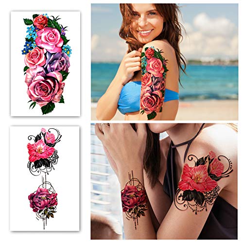 Temporary Tattoo Full Arm 8 Sheets And Half Arm Shoulder Tattoos 10 Sheets, Waterproof Extra Large Lastingtattoo Stickers For Girls Or Women (22.83"X7.1") #TOP2