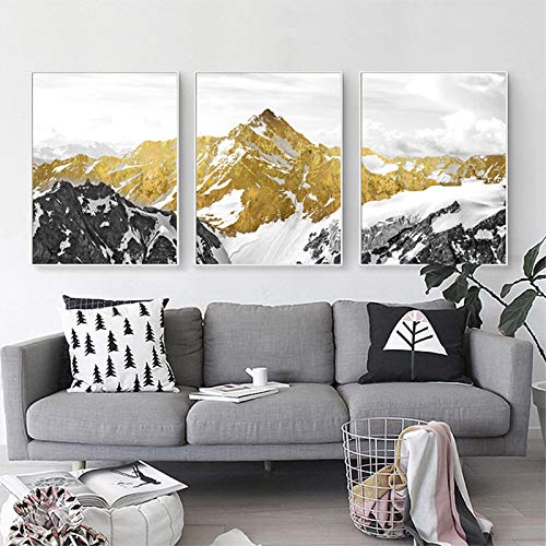 Toile Peinture Montagne Dorée Abstrait Mur Art Impression Décoration Intérieure 3x 50x70