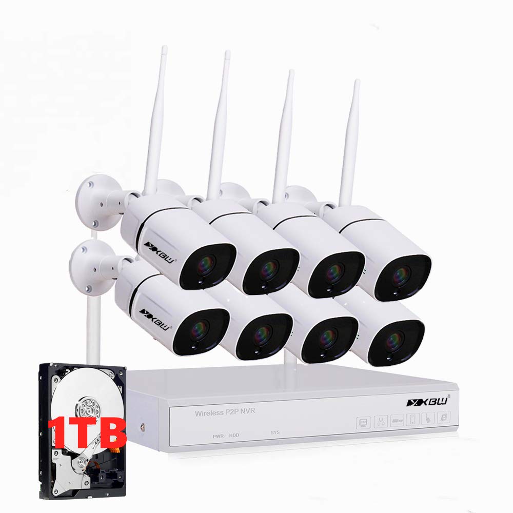 Wireless Security Camera System Outdoor, 8Pc 1080P 2.0MP Night Vision WiFi Surveillance Camera for Home Security, Support Audio, 8CH 1080P NVR Built-in Router Auto Pair Mobile View