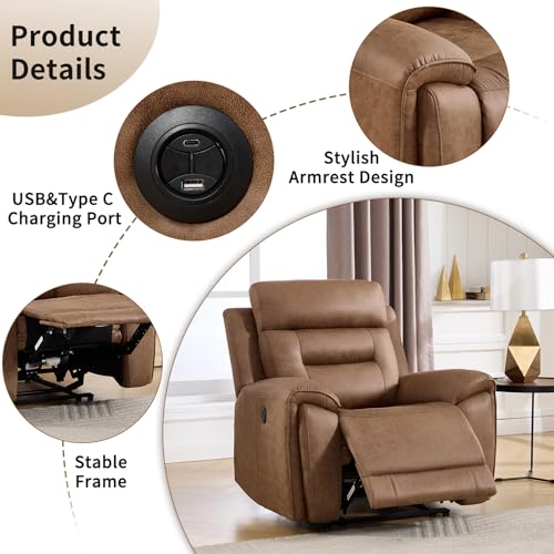 Image of ANJ Power Oversized Reclining Sofa Couch Set of 2, Breathable Faux Leather 3-Seater Electric Recliner Couches with USB&Type-C Charging Ports for Living Room, Brown