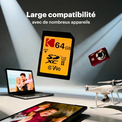 Image of Kodak 64GB UHS-II U3 V90 Ultra Pro SDXC Memory Card - Up to 300MB /s Read Speed and 270MB /s Write Speed | Up to 300MB /s read, Up to 270MB /s write, UHS-II, V90, U3