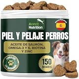 Aceite de Salmón Perros, 150 uds, 100% Natural, Piel y Pelaje, Apoyo Nutricional para Pelo Brillante y Piel Sana, con Omega 3 y 6, Biotina y Zinc | Acevit Nutrition