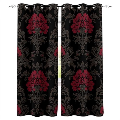 Genérico cortinados Quarto 175X280cm(HxB) Textura Floral Roja Cortina acustica Cortinas térmicas Blackout con Ojales, poliéster Estampado para Dormitorio Acogedor E24-4-2051