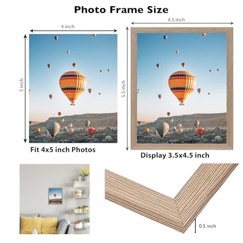 Image of JCJMY 4x5 Picture Frame Rustic Brown for Wall Hanging or Tabletop, Wall Mounting Horizontally or Vertically, 4 x 5 Wall Gallery Poster Photo Frame with Shatter Resistant Plexiglass, Rustic Brown