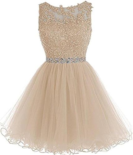 Dydsz Women's Short Prom Dresses for Teens A Line Tulle Homecoming Party Cocktail Gown D126 Champagne 8