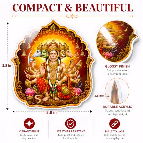 Image of REGALOCASILA Panchmukhi Hanuman For Main Door Entrance 3.8 Inch Hanuman Ji Vastu Dosh Sticker For Home Office Main Door Decor Vastu Remedy For South & South-West Facing Homes Self Adhesive Wall Decor