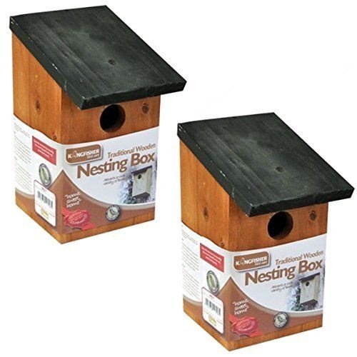 GardenMile 2x Traditional Wooden Nesting Bird Box Outdoor Robin Nest Durable Natural Wood Design Hanging Freestanding Birdhouse wild Animal House Garden Decor Accessories - Image 3