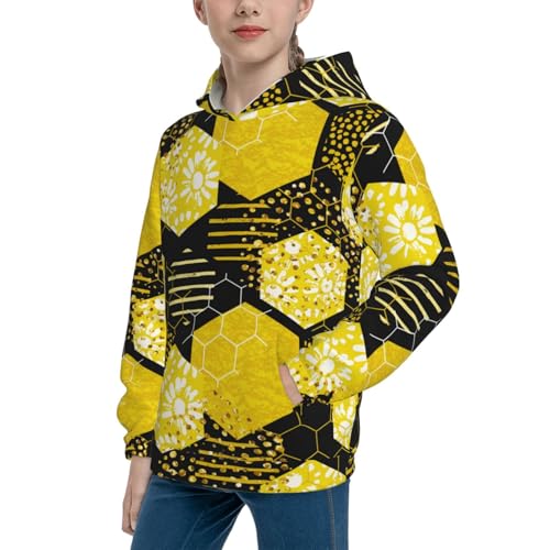 Geometric Pattern with Bee Kid Hoodies Boys Sweatshirts Girls Pullover with Pocket2