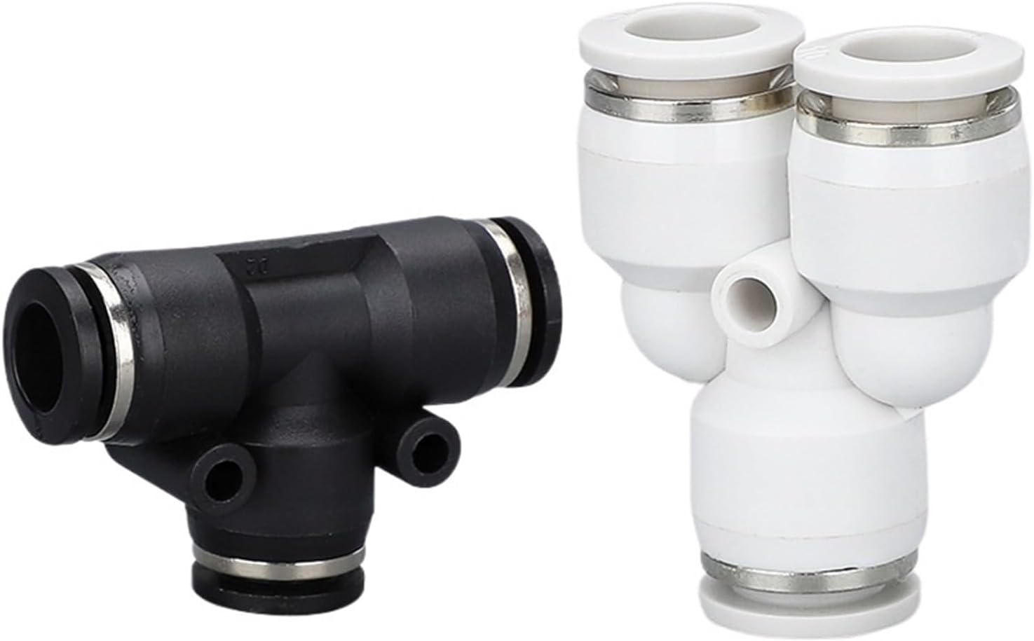 Pneumatic Air Pipe Quick Plugs Joint PE-8T Type Tee PY-6 Black And White Plastic Reducer Adapter 4/10/12 2Pcs(WhitePEG6-8-6)
