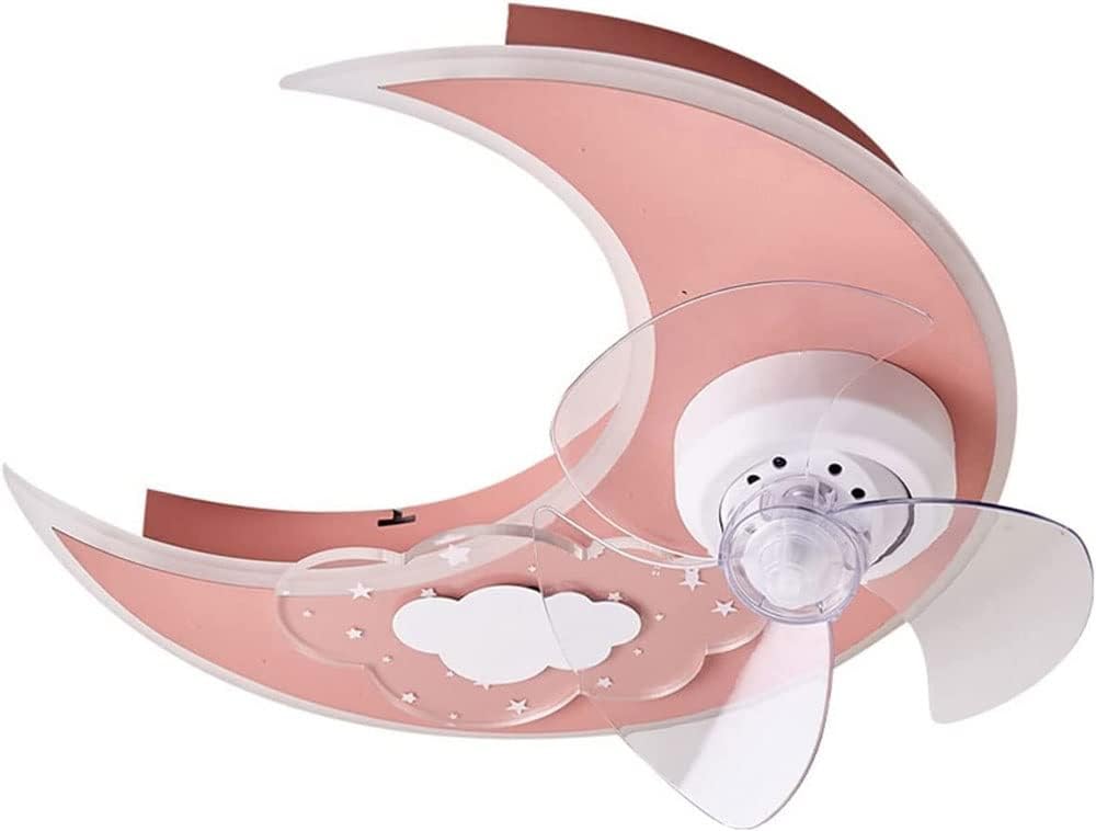 Fashion Mute Shaking His Head Ceiling Fan Light，Boy Girl Children's Room Ceiling Lights，Moon Creative Design Ceiling Fan with Lights，Nordic Frequency Conversion Fan Light (Color : Pink)
