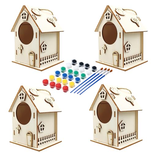 LICHENGTAI Vogelhaus Bausatz für Kinder, Holz Basteln für Kinder zu Bauen und Malen, 3D Vogelfutter Bastelset Kinder, Holz Vogelhaus Puzzle Spielzeug Geschenke Für Jungen Mädchen
