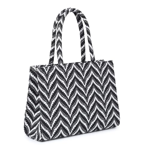 Tahamark-Womens-Printed-Synthetic-Leather-Tote-Bag-for-Office-College-and-Party-Black