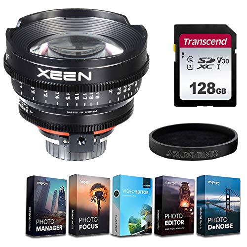 XEEN XN14-NEX 14mm T3.1 Professional Cine Lens for Sony FE Mount + 5-Pack Photo/Video Editing Software & 128GB Transcend High Speed Memory Card