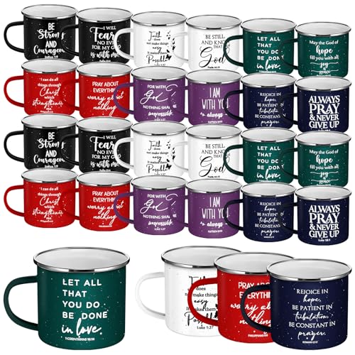Mifoci Christian Enamel Coffee Mugs with Handle Men Women, Colorful, 24 Pcs