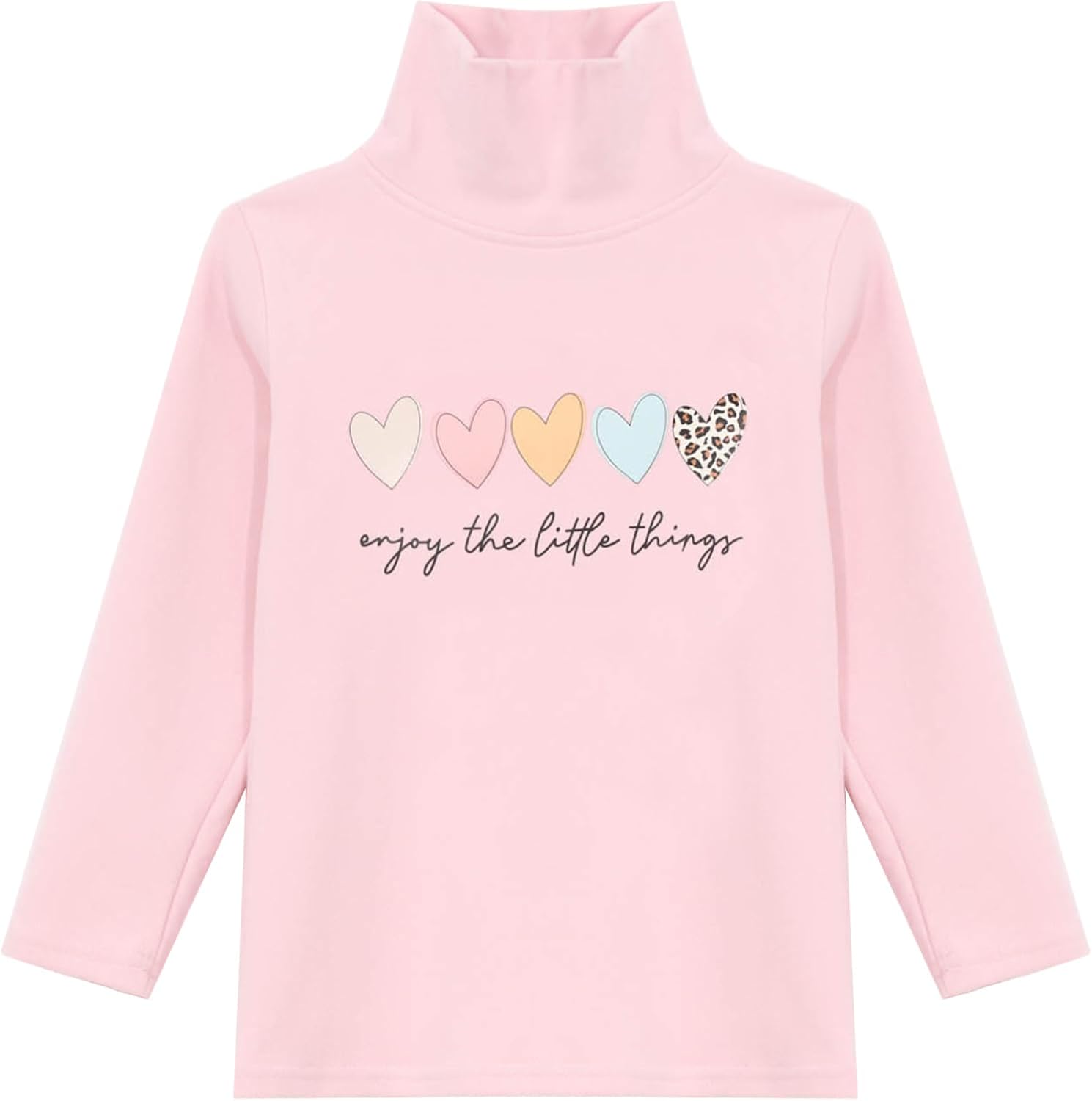 Kids Girls Base Layer Thermal Fleece Shirts Long Sleeve High Neck Heart Pattern Print Undershirts