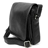  Vanity - Sacoche Besace Sac à Bandoulière Homme ou Femme en Cuir Vachette Gras (Noir)