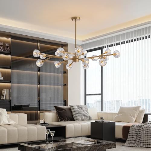 WECHAET Mid Century Modern Gold Sputnik Chandeliers for Dining Room Light Fixture, 18-Light Crystal Chandelier for Living Room Kitchen Island Bedroom, Dia 47.2" by WECHAET - Used condition - Image 8
