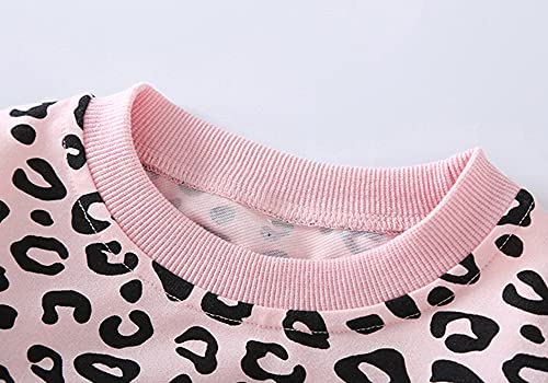 Avidqueen Toddler Baby Girls Leopard Print Clothes Set Long Sleeve T-Shirt Tops and Pants 2pcs Outfits(3-Pink(Long Sleeve), 5T)