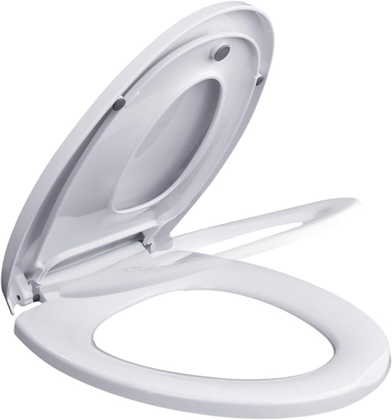 Elongated Toilet Seat with Build in Potty Training Seat, 2 in 1 Soft Close Toilet Seat, Durable Plastic Toilet Seat Lid Metal Hinged Easy Clean