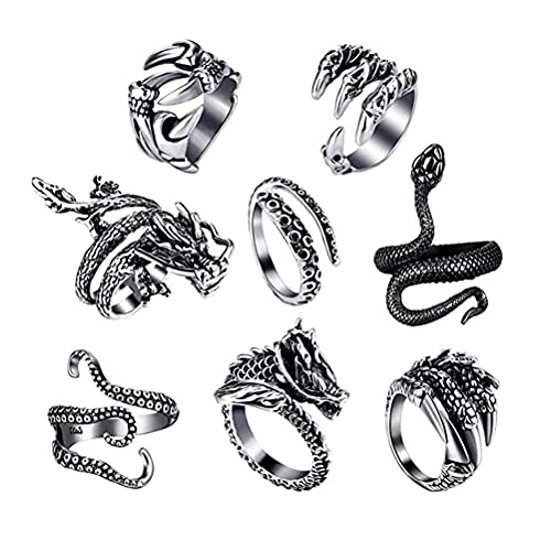 DKaony Goth Ringe Set, Vintage Punk Ringe Set, Frog Ring Animal Open Ring Pack Aluminiumlegierung Stapelbare Ringe Modeschmuck für Damen Herren und Mädchen 8 Stück Cover