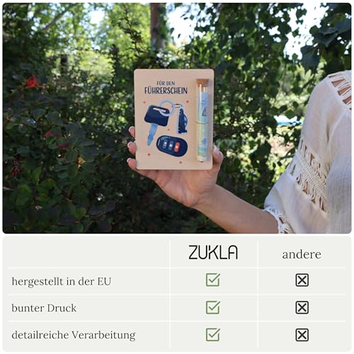 ZUKLA Verpackung für Geldgeschenke Führerschein Gutschein - 13 x 10 cm - mit Reagenzglas - Führerschein Geschenk - Geldgeschenk Verpackung Holz