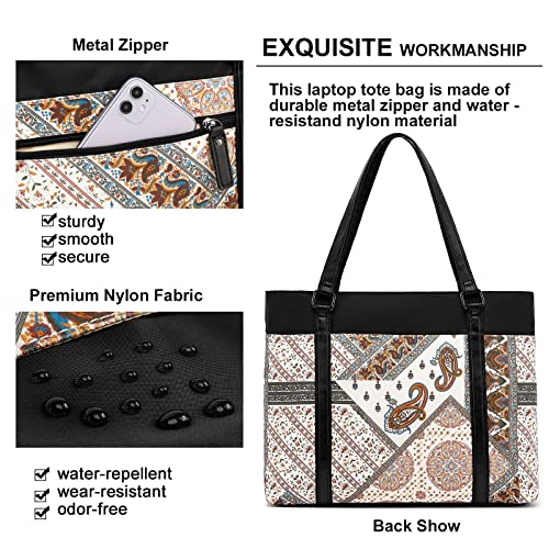 Laptop Tote Bag Womens Work Bags Purse Bohemia Teacher Handbag Shoulder Bag fit 15.6 in laptop (Ethnic brown)