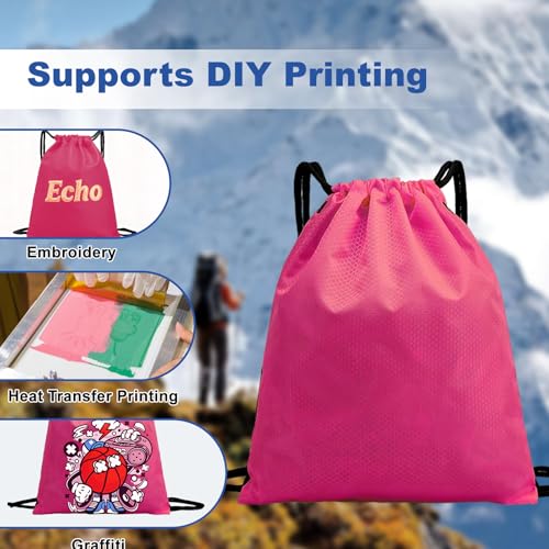 Image of 5-Pack Waterproof Drawstring Backpacks, Soccer-Texture Oxford Fabric, 16.9 inch x 13.8 inch, Lightweight 0.20 lb Each, No Eyelets, Gym & Marathon Gear Sacks(Pink)