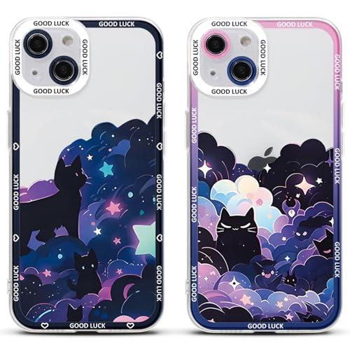 TBNMBGY 2 Piezas Transparente Silicona Funda para Samsung Galaxy A70 6.7', Carcasa Lindo Dibujos Gatos Cartoon Cat Art Estética Nubes Diseño Case, Suave TPU Bumper Antichoque Protección Cover,Diseño