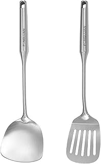 Stainless-Steel Turner Spatula Set, Set of 2, Slotted Turner, Wok Spatula, Heavy Duty Metal Kitchen Utensils for Cooking