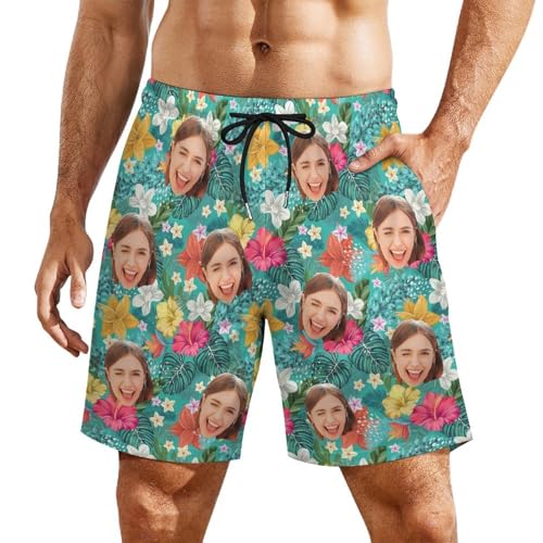 Personalized Swim Trunks for Men, Custom Face Swimwear, Husband Birthday Gift