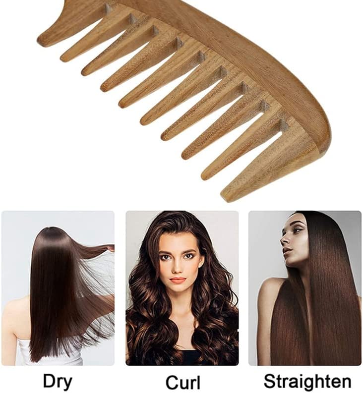 Green Sandalwood Comb, Wooden Wide Tooth Comb for Curls No Static Handmade Hair Comb Quality Wooden Curls Comb for Women (Wide-Tooth Comb)