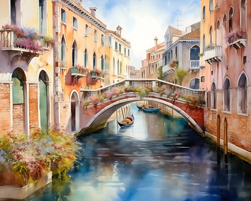BelulaArt Venice Canal Watercolor Print, Wall Art Unframed Print, 24 x 36 in, Home Decor, Watercolor Artwork, Nature Landscape Artwork, Travel Inspired Decor, Oversized Wall Accent, Great Room