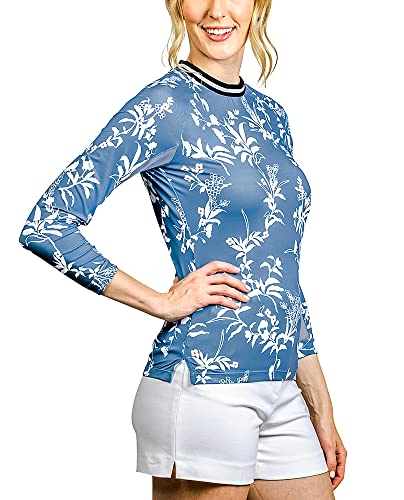 Kastel Denmark Women's Lightweight Crewneck Sun Shirt | Quarter Zip Athletic Tops | Upf 30+ Protection Denim Blue White #TOP1