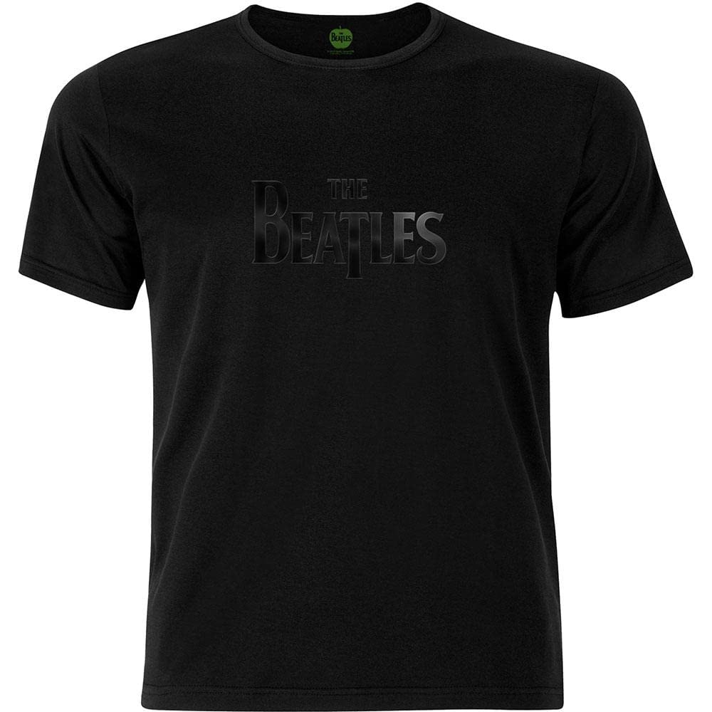 Rock Off Officially Licensed Products Men's Black The Beatles Drop T Logo With Burn Out Finishing T-Shirt, ( Black), XX-Large