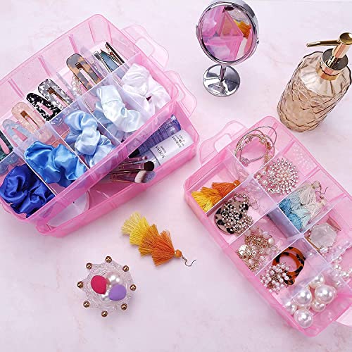 Image of 3-Tier 30 Sections Transparent Stackable Adjustable Compartment Slot Plastic Craft Storage Box Organizer for Toy Desktop Jewelry Accessory Drawer or Kitchen-Pink(30 Grid) Storage Box.