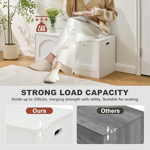 Storage Bench, 39.4\" Shoe Bench with Storage, 2 Tier Entryway Bench with 2 Doors, Adjustable Shelf, 39.4\" W x 15.8\" D x 18.1\" H, Holds up to 330lbs for Entryway Living Room Bedroom Hallway, White