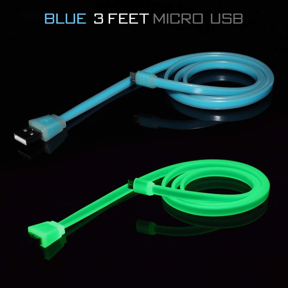 Color Cables: Micro USB Charge and Sync Data Cable (Green - 3FT) Glow in The Dark - 1M Long - Extra Tough - No Tangle - High-Speed - Premium Micro USB to USB A Cable