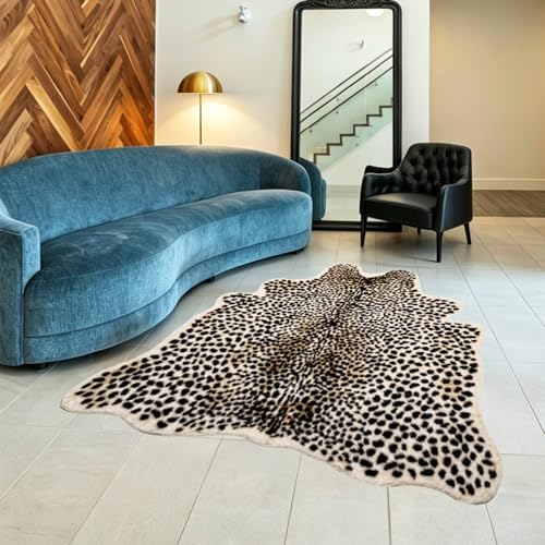 Mibathni Leopard Print Rug Faux Cheetah Animal Carpet Home Decor 6.7x5.2ft
