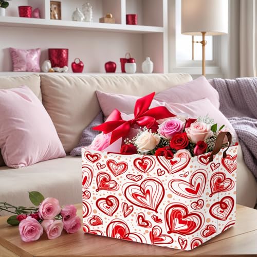 Image of Cute Heart Valentine's Day Basket Gifts Empty Storage Basket for Kid and Baby Room Decor (Red Creative Love)