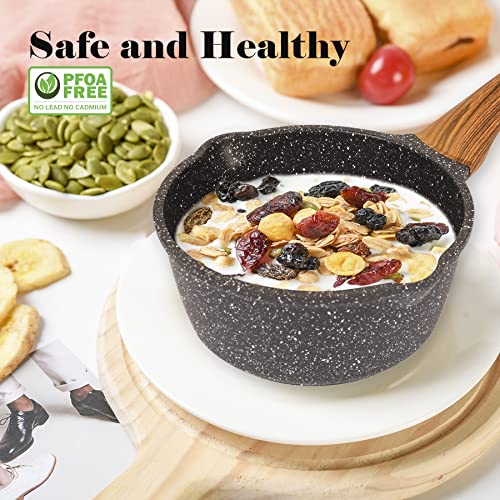Minluful Nonstick Saucepan With Lid, 1.8 Quart Classic Black Granite Coated Pasta Soup Pot For All Stovetops, 7 Inch Small Sauce Pan For Cooking Sauce Soup And Milk #TOP1