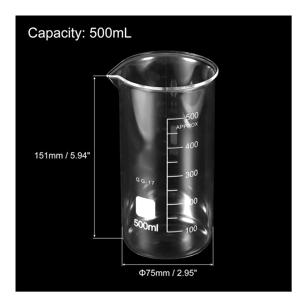 2/3 sztuki 5-500 ml szklany kubek laboratoryjny z miarką z nadrukiem i dzióbkiem (3 szt. 500 ml wysoki kształt)