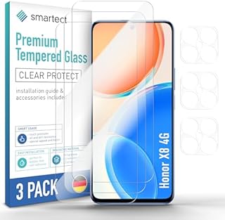 smartect Glass Screen Protector [3 + 3 Pieces, Ultra-Clear] for Honor X8 4G, Display + Camera, HD Protective Film Anti Scratch, Bubble Free, 9H Hardness, Ultra Resistant