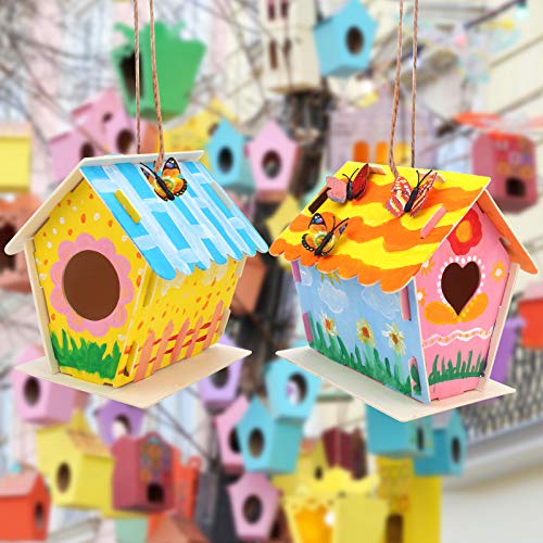 Mukum 21PCS Crafts for Kids Bird House Kit Arts and Crafts Wood DIY Build and Paint Birdhouse Kits for Kids to Build Wooden Bird House Crafts for Boys and Girls