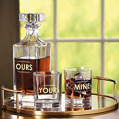 Godinger 3 Piece Whiskey Decanter Set for Liquor Scotch Bourbon or Wine, DOF