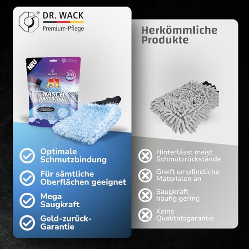 Dr. Wack - A1 Waschhandschuh Auto - Premium Mikrofaser - Ultra-Soft & extrem saugstark - beidseitig Hochflor für eine kratzfreie Autoreinigung - langlebig & umweltfreundlich - Hochwertige Autopflege